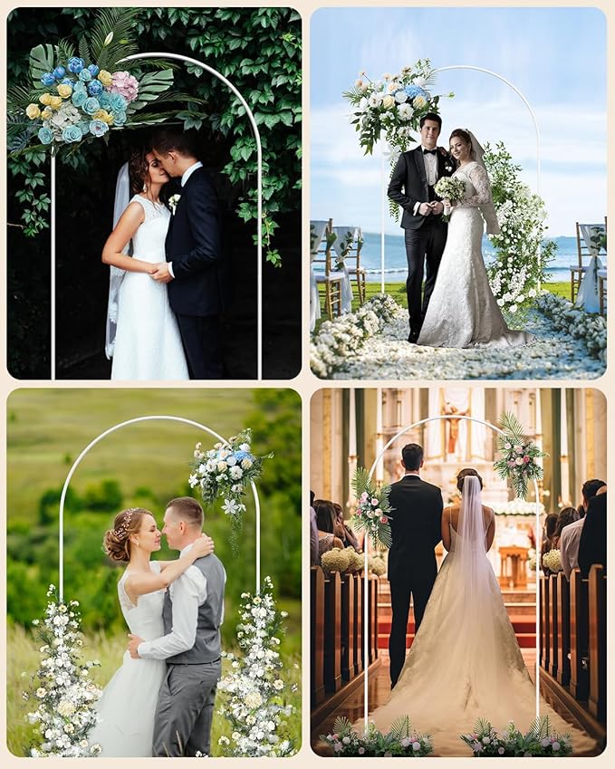 Wedding Arch, Metal Arch Backdrop Stand, Balloon Arch Stand Wedding Frame for Ceremony Decoration (White, 7.2FT, 6.6FT, 6FT Arch Backdrop)