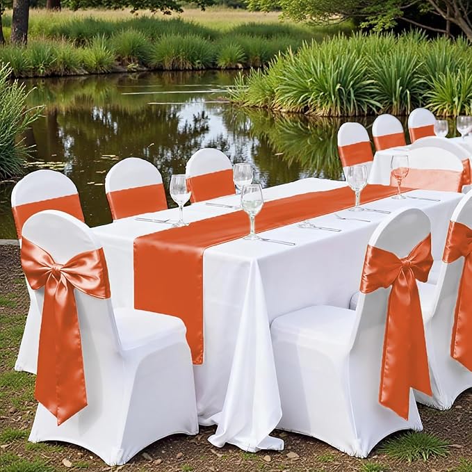 VDS Satin Chair Sashes Chair Cover Back Tie Sateen Bows Ribbon for Wedding Birthday Graduation Engagement Ceremony Event Party Banquet Venue Hotel All Dining Chair Decoration (300PC) (Brunt Orange)