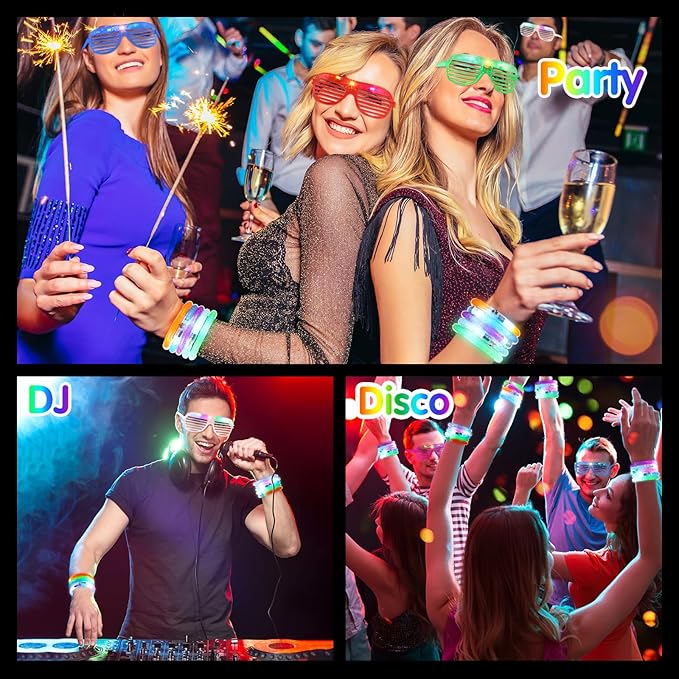 Honoson Glow in the Dark Party Supplies, Light up Glasses LED Bracelets, Neon Favor Flashing Bulk Gift for Adult