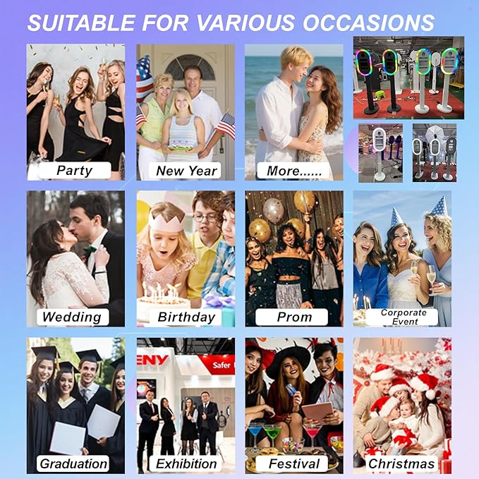 Photo Booth Shell Compatible with iPad Tablet 10.2'' 10.5’’ 10.9'' 11'' 12.9'' 13'' Selfie Protable iPad Photo Booth Machine with Flight Case for Parties Wedding Rental (Black, Machine+Camera+Printer)