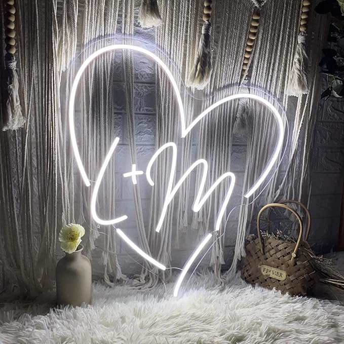 Custom Wedding Initials Neon Sign Couple Initials LED Heart Neon Light Up Sign for Wedding Engagement Party Backdrop Wall Decor Personalized Gifts