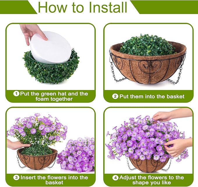 Artificial Fake Hanging Plants Flowers Basket for Outdoors Spring Summer Decoration, UV Resistant Realistic Outdoor Faux Silk Morning Glory in Planter for Outside Porch Patio Balcony Garden Yard Home
