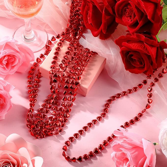 Cunno 100 Pcs Red Heart Bead Necklace Valentine's Day Party Necklace Valentine's Day Accessories Heart Beads Trinkets for Bachelorette Party Supplies