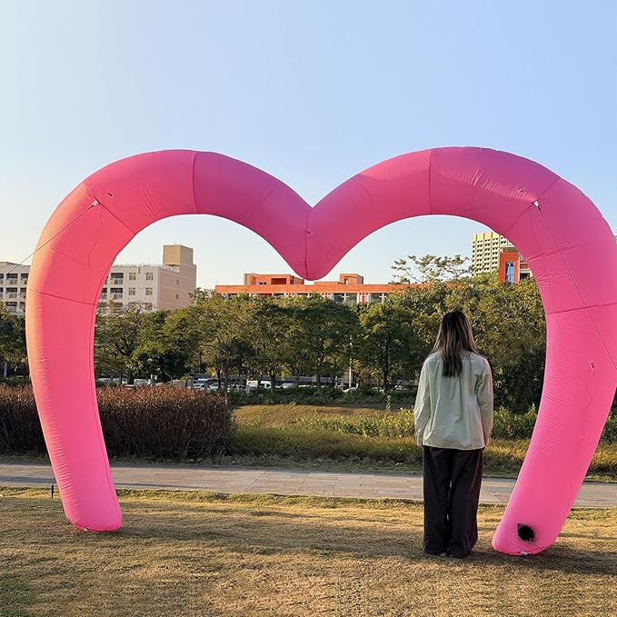 9 * 4.5FT Pink Valentine Inflatables Outdoor Decorations Heart Shaped Blow up Inflatable Archway with Build in LED for Indoor Outdoor Party Lawn Yard Garden Anniversary Wedding Decor