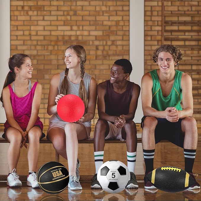 Deekin 12 Pcs Assorted Sport Ball Set Official Size Basketball Football Volleyball Soccer Baseball Playground Ball with Bag and Pump for Youth Adult Gifts