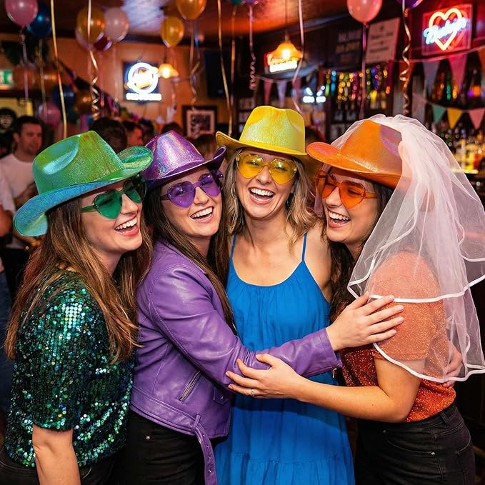Haysandy 24 Pcs Sparkly Party Hats with Rimless Heart Sunglasses Fun Colorful Party Hats Goggles for Women Men