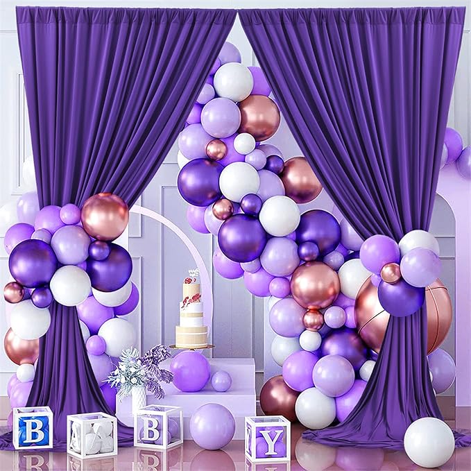 30ft×10ft Wrinkle Free Dark Purple Backdrop Curtain for Party, 6 Panels 5ft×10ft Soft Silky Polyester Purple Photo Backdrop Drapes for Birthday Baby Shower Wedding Photography