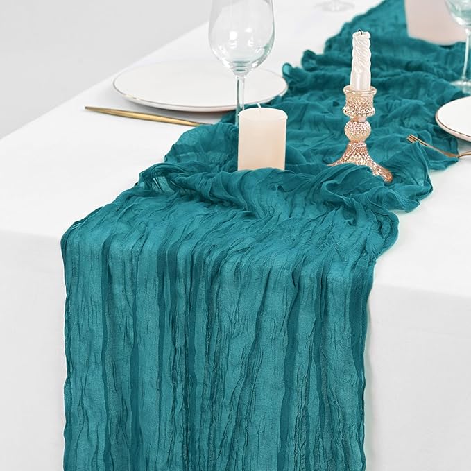 20 Pack Teal Table Runner 10Ft Cheesecloth Table Runner Boho Gauze Table Runners Romantic Long Turquoise Cheese Cloth Table Runners for Wedding Party Bridal Shower