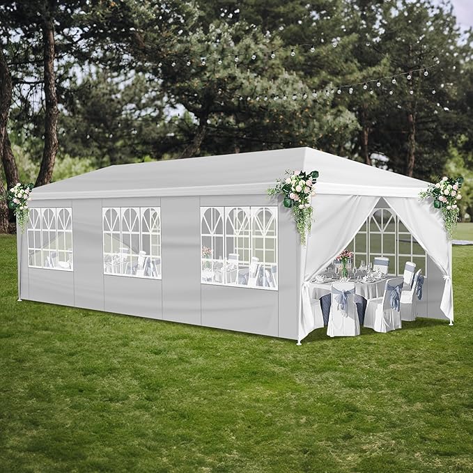 Outdoor Party Tent Wedding Birthday Tents for Parties Canopy Tent with Removable Sidewalls & Transparent Windows Outside Gazebo Event Tent for Garden Patio and Backyard (10'x30'/8 Sidewalls)