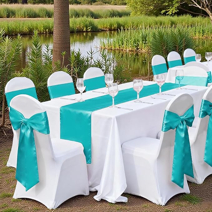 VDS Satin Chair Sashes Chair Cover Back Tie Sateen Bows Ribbon for Wedding Birthday Graduation Engagement Ceremony Event Party Banquet Venue Hotel All Dining Chair Decoration (300PC) (Teal)