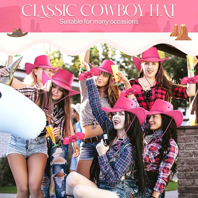 Coume 10 Set Cowboy Hat and Bandana for Women Men 10 Felt Cowgirl Cowboy Hat Bulk 10 Western Bandanas for Adult Costume Party