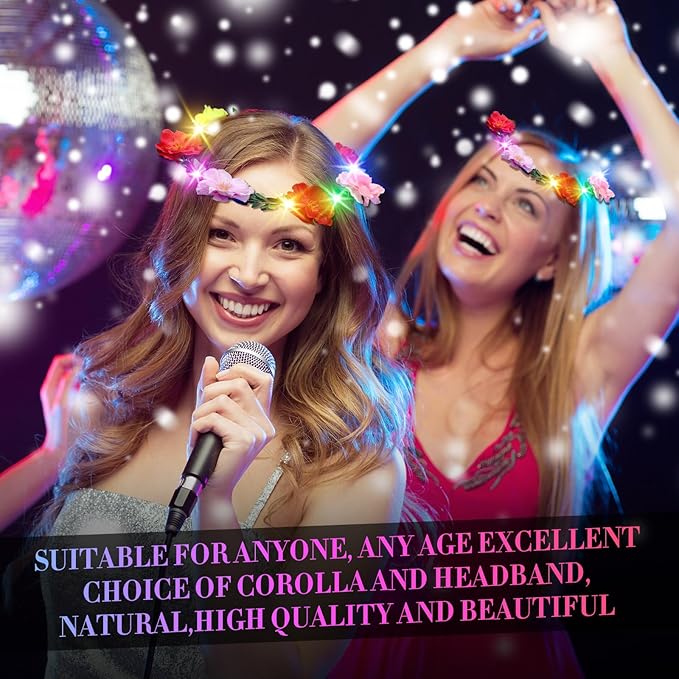 Syhood Valentines Day Gifts, 50 Pcs LED Flower Crowns Headbands, Light up Flower Crowns for Women, Glow in the Dark Headband for Wedding Birthday Mardi Gras Cosplay Princess Party Favors(Peony)