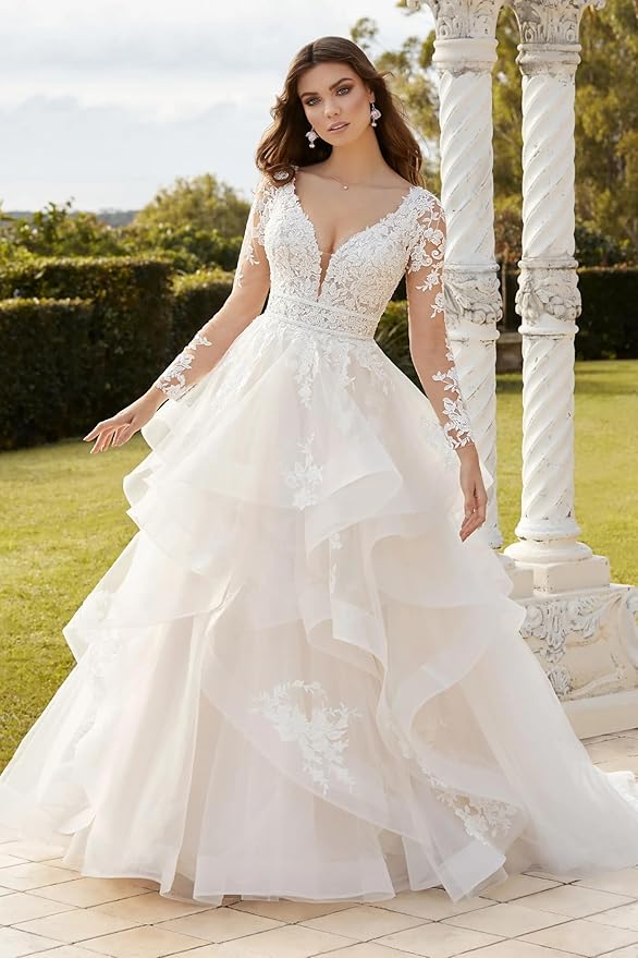 Plus Size Wedding Dresses for Bride Long Sleeve Wedding Bridal Gowns with Lace Appliques Off Shoulder Bride Dress