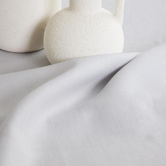 Solino Home Linen Tablecloth 60 x 90 Inch - 100% Pure Linen Silver Cloud Table Cloth for Rectangle Tables - Fete, Machine Washable Tablecloth for Winter