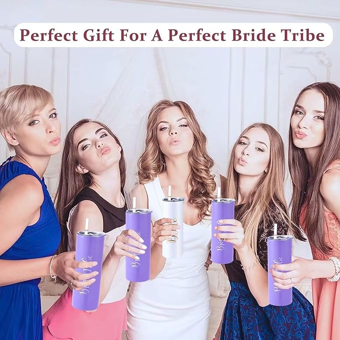 10 Pack Bride to Be Skinny Tumbler | 20 oz Bride Tribe Stainless Steel Wine Tumblers | Engagement Wedding Gifts Bridesmaids Mugs Bachelorette Party Supplies & Games