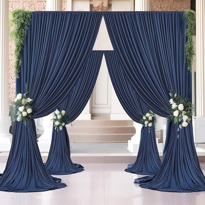 Wrinkle Free 20ft×10ft Navy Blue Backdrop Curtains for Parties, 4 Panels 5×10ft Thick Silky Polyester Navy Photo Backdrop Drapes Curtains for Graduation Party Birthday Baby Shower Wedding Photography