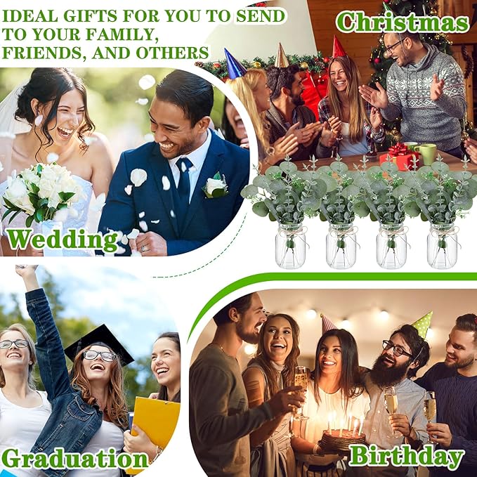 XunYee 10 Set Mason Jar Table Centerpiece with Flower Mason Jar Flower Centerpiece Vases Decor for Engagement Party Bridal Shower Centerpieces Wedding Reception Table Decor (Eucalyptus)