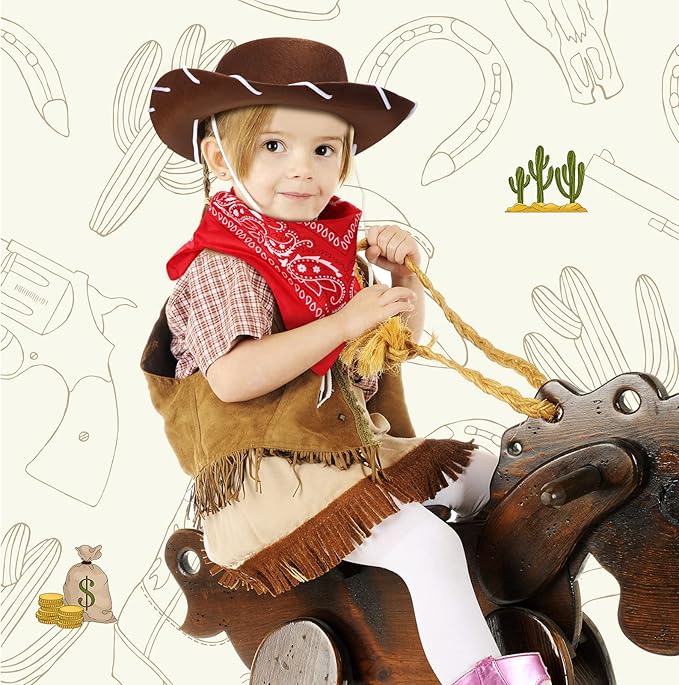 Unittype 18 Sets Cowboy Hats and Bandanas Bulk Kids Western Cowboy Costume Accessories Kids Party Supplies