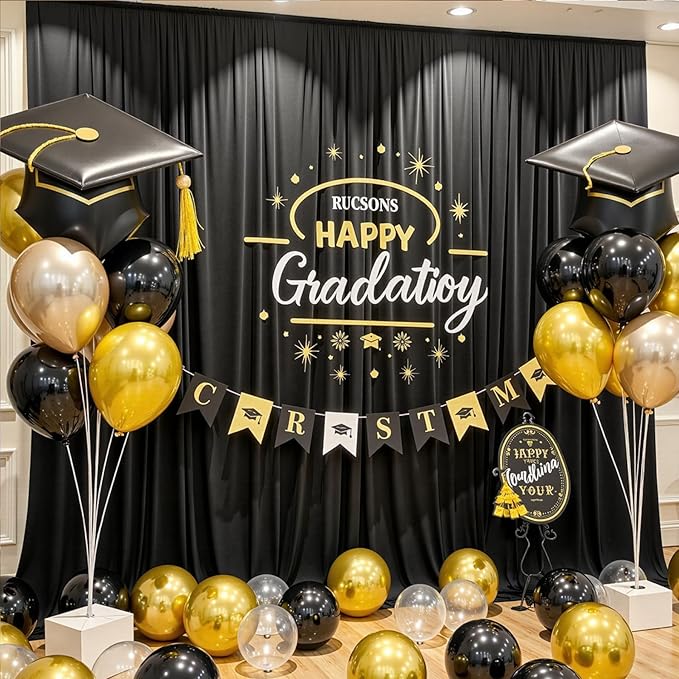 30ftx8ft Wrinkle Free Black Backdrop Curtains for Parties, 6 Panels 5×8ft Soft Silky Polyester Drapes for Backdrop Decor Party Graduation Halloween Wedding Photo Photograhy Stage Background Curtain