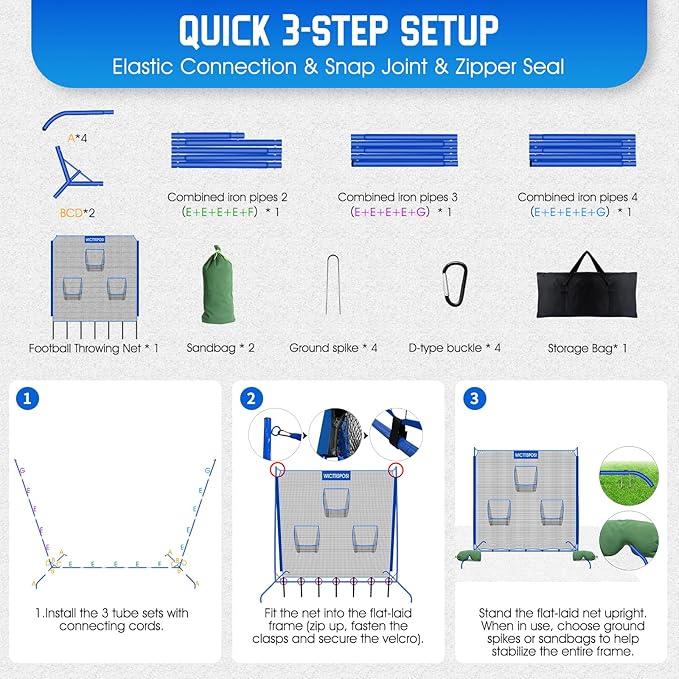 Football Throwing Net, Upgrade Heavy Duty Metal Frame Quarterback Training Equipment Throwing Machine with 1-4 Targets, Easy Setup Football Target Practice with CarryBag, Allweather Indoor Outdoor Use