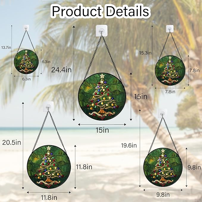 Stained Glass Window Hanging - Green Christmas Tree with Colorful Lights Suncatcher for Doors Home Christmas Decoration Sun Catcher Thanksgiving New Year Birthday Gifts for Women Men Mom Nana 9.8 in