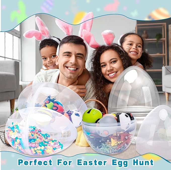 2 Pcs 14 Inch Jumbo Clear Easter Eggs Plastic Transparent Easter Eggs Giant Blank Empty Egg for Easter Egg Hunts