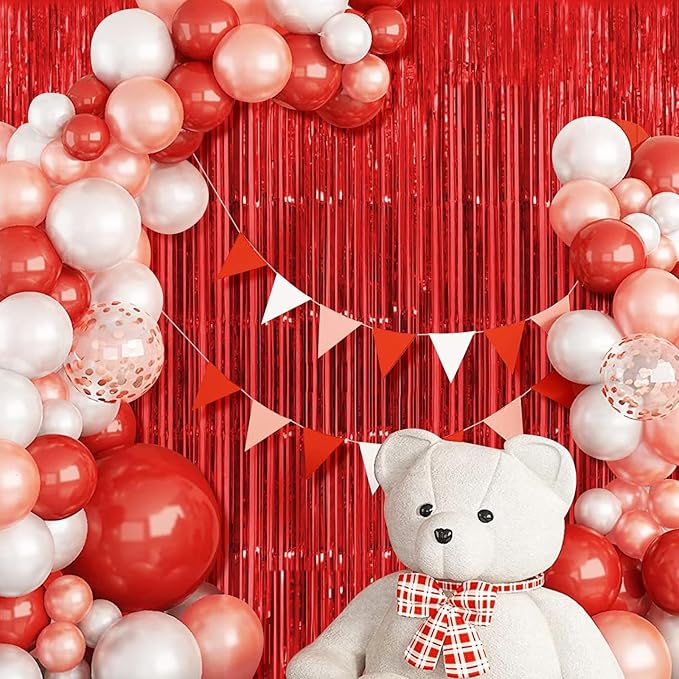 Red Foil Fringe Curtains 50 Pack 3.2ft x 8.2ft Fringe Backdrop Curtains Metallic Tinsel Streamer Photo Backdrop for Birthday Party Decorations Halloween Christmas Party Supply (Red)