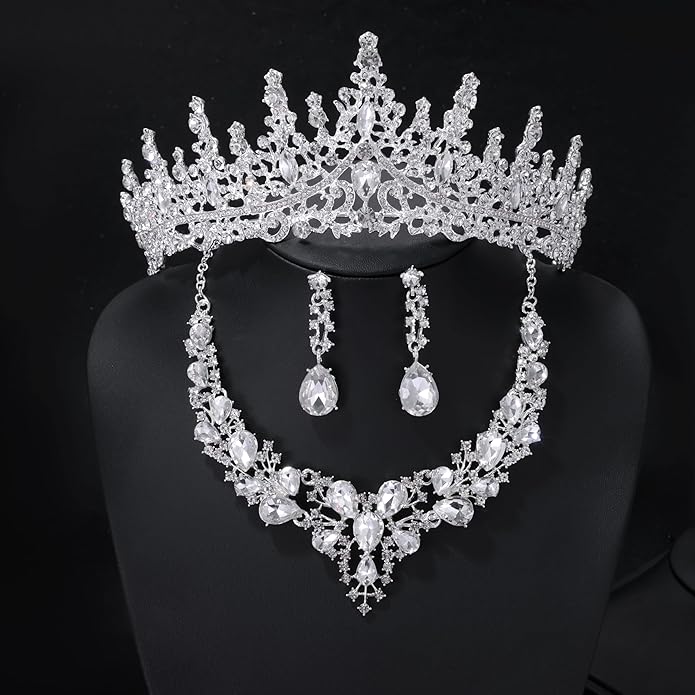 Kamirola Tiaras and Crowns for Women,Tiaras Earrings Necklace, Crystal Bridal Jewelry Set(TR83