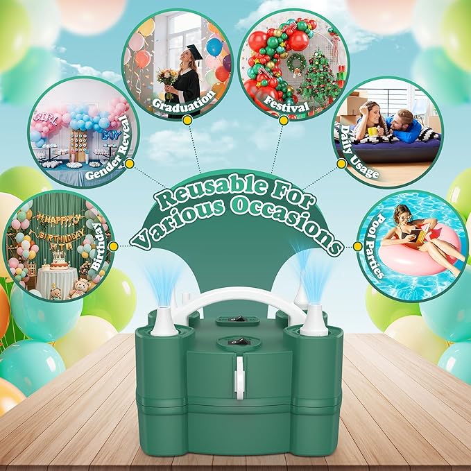 LooLaa Balloon Pump 4-in-1 Electric Balloon Inflator with Triple Inflating Ports for All Balloons Air Filler Machine for Sports Balls Inflator Deflator for Inflatables