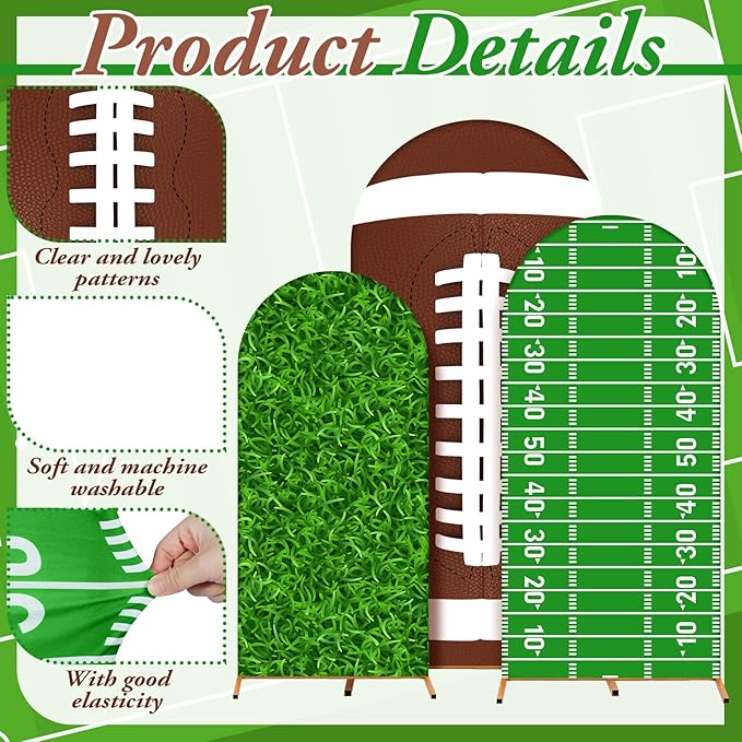 34 Pieces Football Party Decorations 4ft 5ft 6ft Football Spandex Arch Backdrop Cover Dark Green Black Beige Brown Foil Balloons for Sports Game Birthday Party Decor