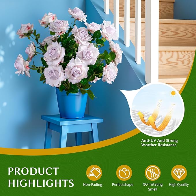 Artificial Flowers Spring Artificial Roses 23.2In Fake Roses Long Stem Artificial Flowers for Tall Vase Suitable for Wedding Party Decor Valentine's Day DIY Bouquet 20PCS White Purple Heart