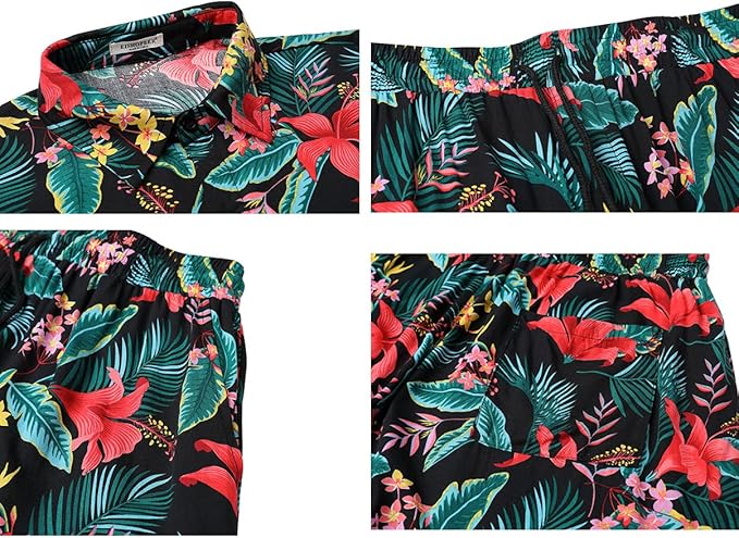 EISHOPEER Men's Flower Hawaiian Sets Casual Short Sleeve Shirt and Shorts Suits Outfits with Bucket Hats