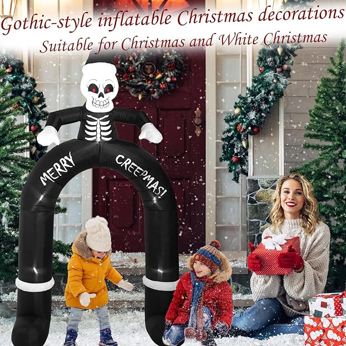 10 FT Skeleton Old Man Arch, Outdoor Inflatable Decorations with Built-in LED Lights for Gothic Style Holiday Inflatable Decorations for Patio, Lawn and Outdoors.
