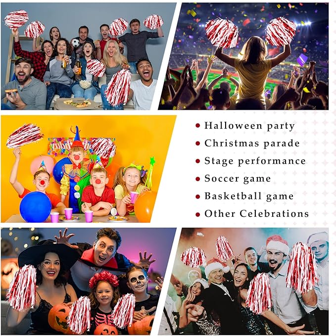 Hanaive 100Pcs Metallic Cheerleading Pom Poms with Baton Handle Cheerleader Pompom Foil 30g Cheering Squad Hand Flowers for Adults Team Spirit Sports Party Cheering