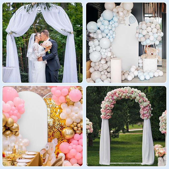 Wedding Arch Backdrop Stand with Arch Cover Spandex,7.3Ft Metal Balloon Arch Stand Frame for Wedding Birthday Party Baby Shower Bridal Banquet Decoration, White