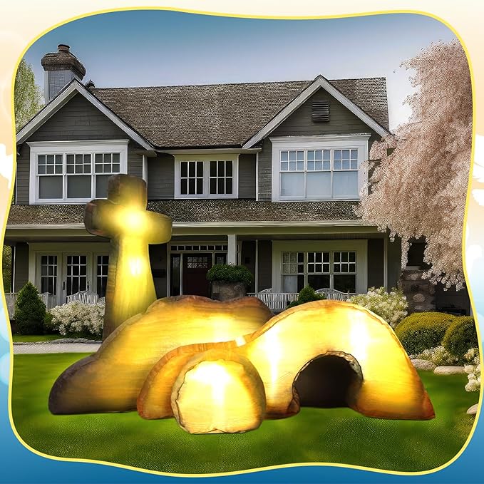 VIHOSE 5 Ft Easter Inflatable Outdoor Decorations Empty Tomb Cross Blow Up Decor Jesus Tomb Inflatables with LED Lights Easter Religious Decorations for Lawn, Indoor, Outdoor, Garden Decor