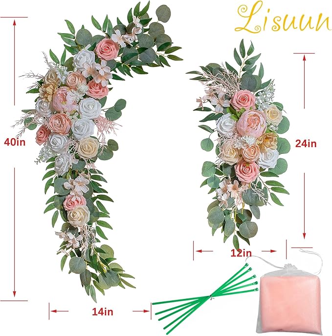 Wedding Arch Flowers, Artificial Flowers for Decoration, 2pcs Flower Swag and 1 pcs Semi-Sheer Chiffon Table Runner Swag for Beautiful Dream Wedding Ceremony Floral Decor - Pack of 3