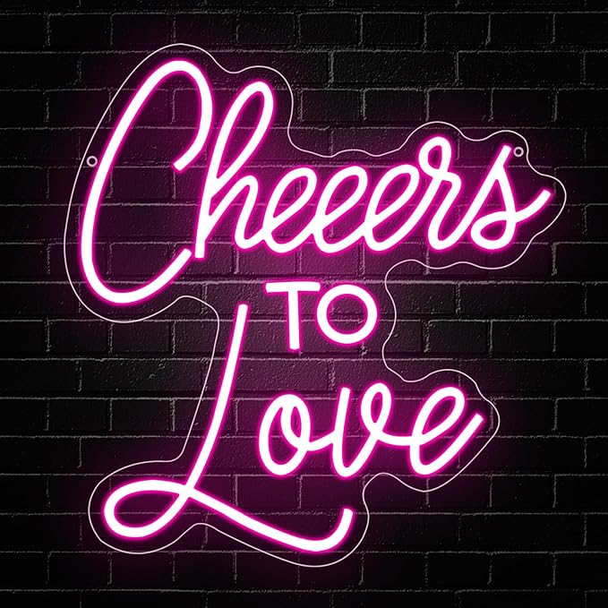 Cheers to Love Neon Sign, Wedding Led Neon Light Signs for Bachelorette Bridal Engagement Party Decoration Wall Decor Valentine's Day Night Light Bridal Shower Dimmable USB Powered(13.8"*13")
