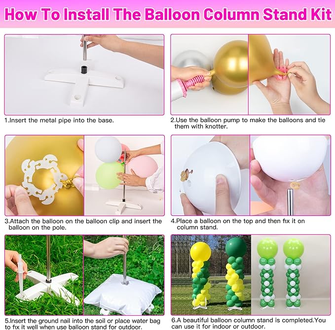 4 Sets Adjustable Balloon Column Stand and Balloon Pump, 9 Feet Metal Balloon Stands for Floor, Balloon Column kit for Baby Shower Graduation Wedding Birthday Party