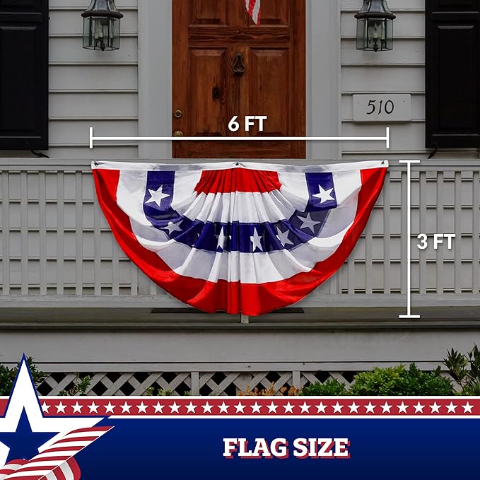 G128 – 5 Pack: USA Pleated Fan Flag, 3x6 Feet American USA Bunting Decoration Flags PRINTED Patriotic Stars & Stripes with Canvas Header and Brass Grommets