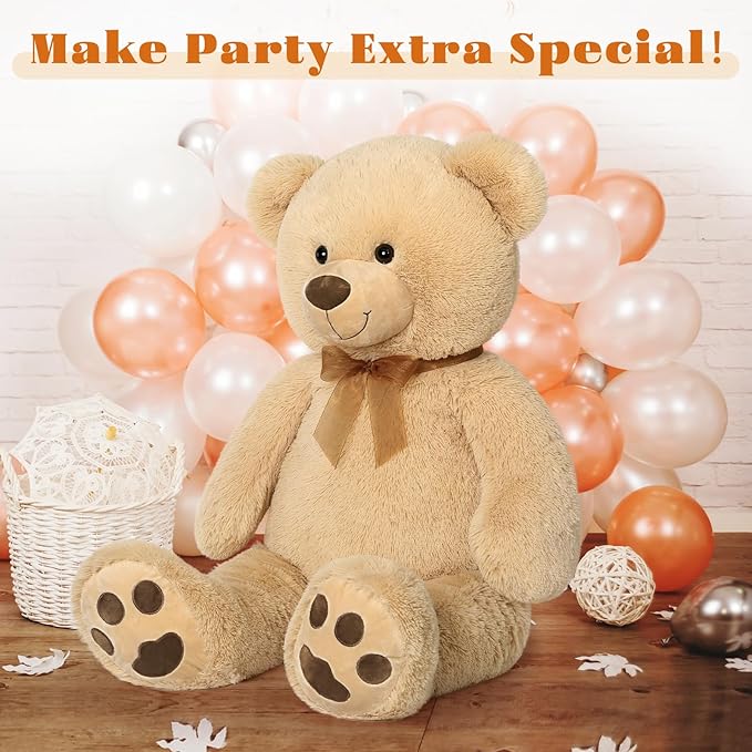 Tezituor Big Teddy Bear Stuffed Animal 39inch - Classic Large Teddy Bear - Brown Large Stuffed Bear Plush Toys for Kid Christmas Birthday - Gift for Girlfriend