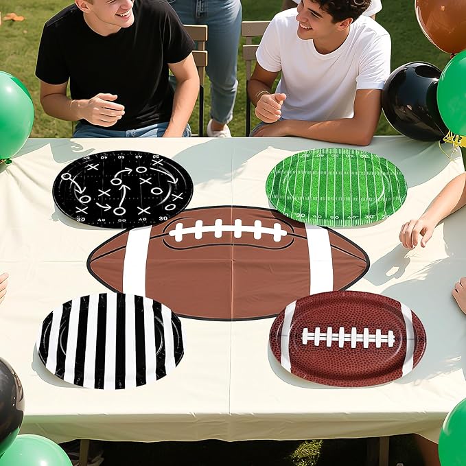 100Pcs Football Oval Paper Plates 10" x 12" Large Disposable Heavy Duty American Football Paper Platters Sports Theme Dessert Plates for Super Game Bowl Gameday Tailgate Party Supplies