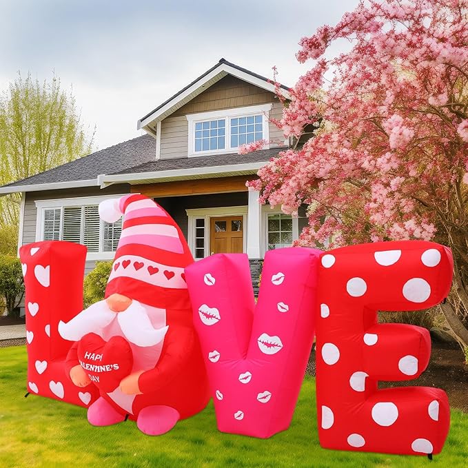 VIHOSE 9 ft Valentines Day Inflatable Outdoor Decorations Love Gnome Letters with LED Lights, Blow Up Valentine Romantic Decor for Wedding Propose Anniversary Outside Indoor Yard Party Supplies