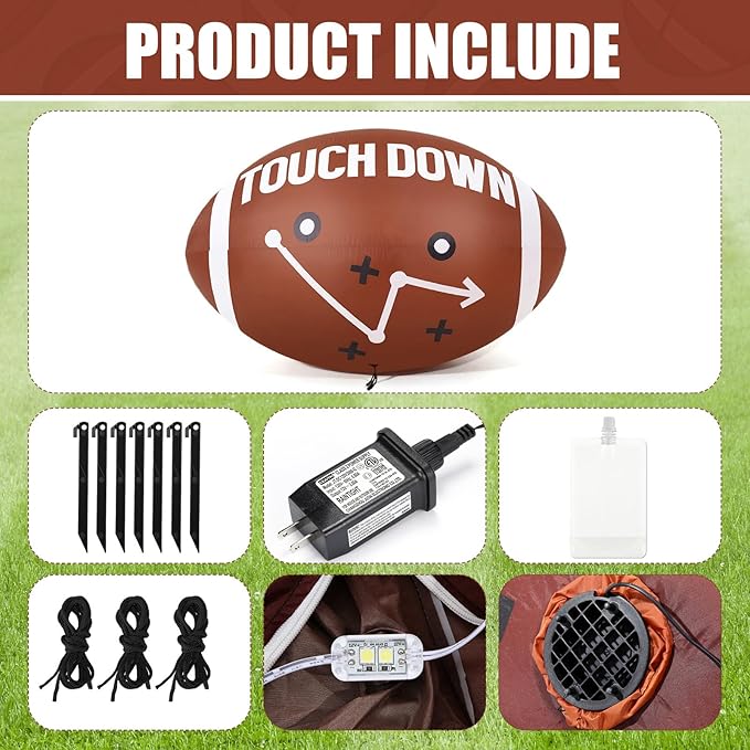 6ft Giant Jumbo Inflatable Football Decoration Blow up Football with Built-in LED Light for Yard Game Day Large Sport Themed Party Holiday Birthday Party Decoration