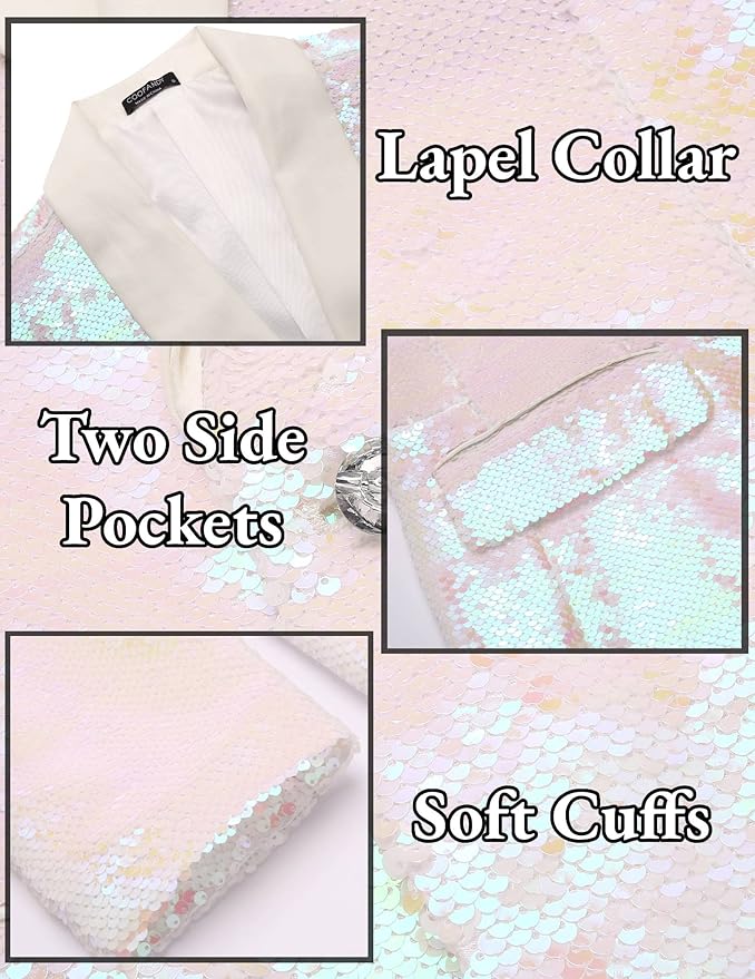 COOFANDY Mens Shiny Sequin Blazer Tuxedo Party Dinner Prom One Button Suit Jacket