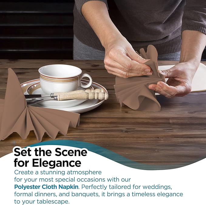 Polyester Cloth Napkins - Washable Soft Table Linens - Durable & Elegant for Dining, Restaurants, Weddings, Events, Rentals, Banquets, & Parties - Premium Quality Set of 200, Brown, 20"x20"