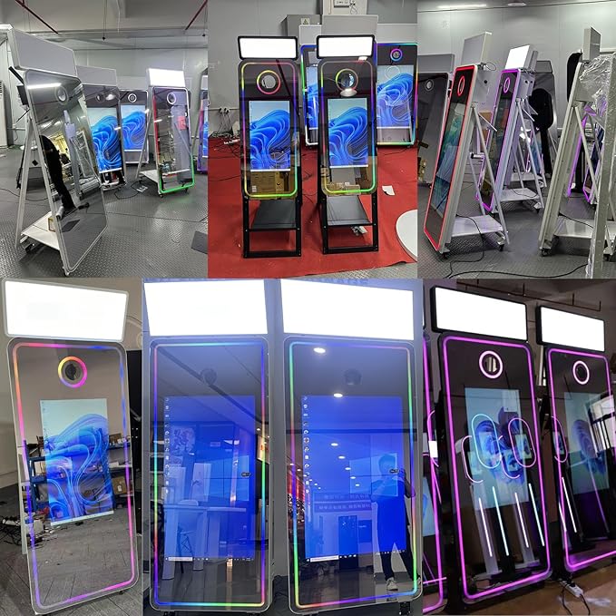Magic Mirror Photo Booth,Mirror Photo Booth Interactive Touch Screen with Flight Case, Built-in Mini PC with Instant Print and Sharing for Event Party Wedding Rental (White, 21.5''Screen+Camera)
