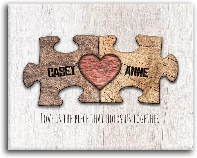 Personal-Prints LOVE PUZZLE | Personalized Romantic Canvas Art Gift with Your Names | Custom for Valentine’s Day or Wedding Anniversary (11"x14" Stretched Canvas)