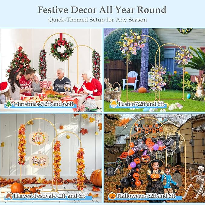 7.2FT 6FT Wedding Arch Backdrop Stand Set of 2,Metal Gold Wedding Balloon Arch Stand Kit with Base for Gender Reveal Birthday Anniversary Bridal Graduation Party Event Background Decoration