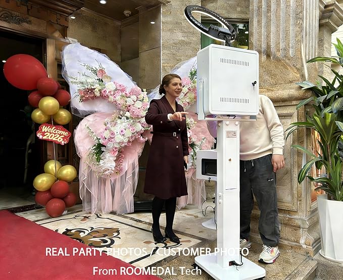 Photo Booth for iPad 10.2" 10.9" 11" 12.9" & Camera,2-in-1 Selfie Station Shell Stand Camera Photobooth Machine,App Control RGB Fill Light,for Parties,Rental Business (Black + Flight Case)